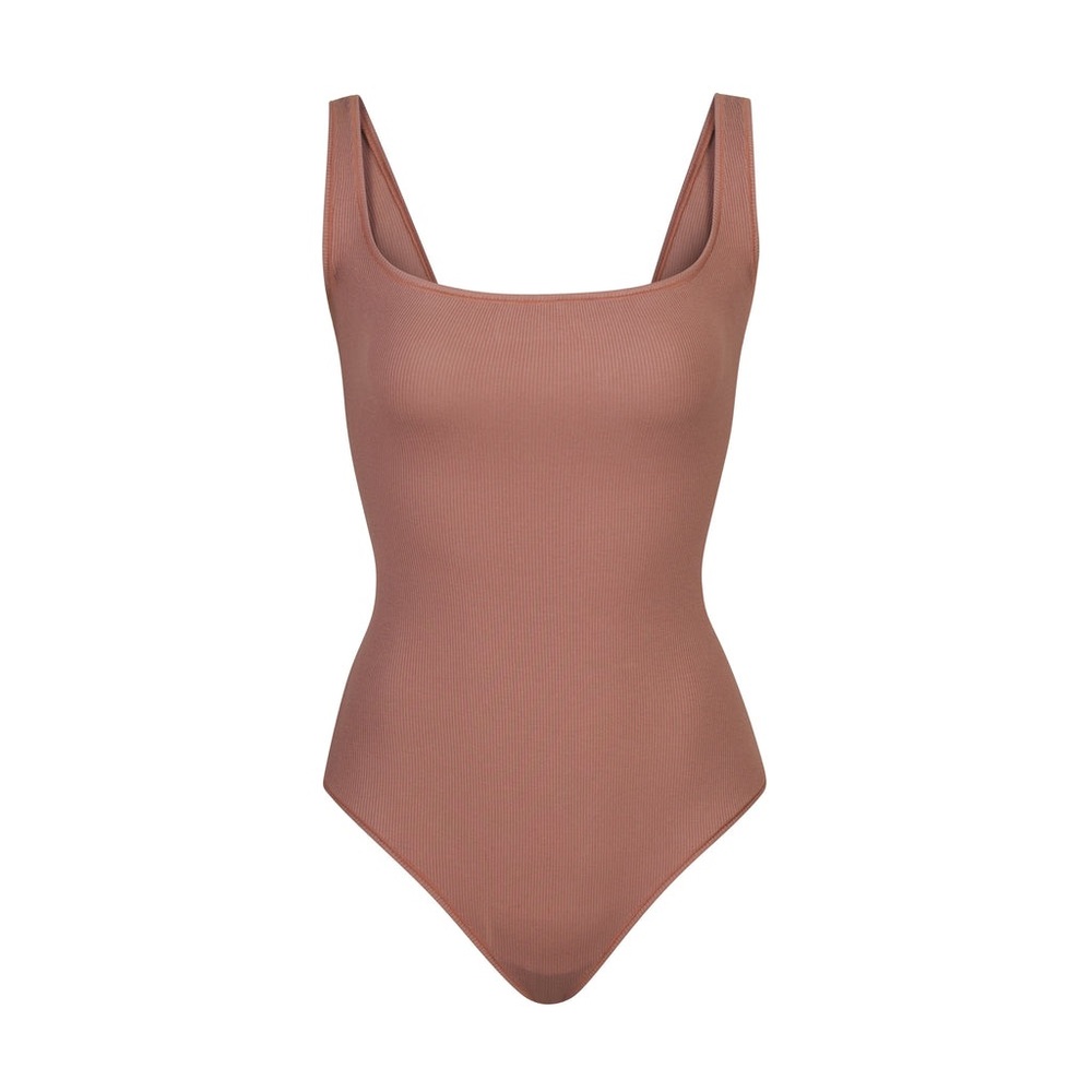 Skims cotton rib bodysuit in rose clay